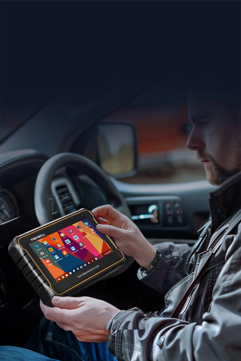 Foxwell GT60 usage scene images in car.