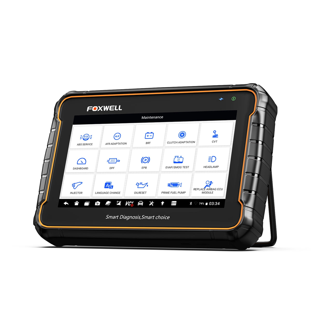 Foxwell GT60 left side view highlighting its slim profile and ergonomic design.