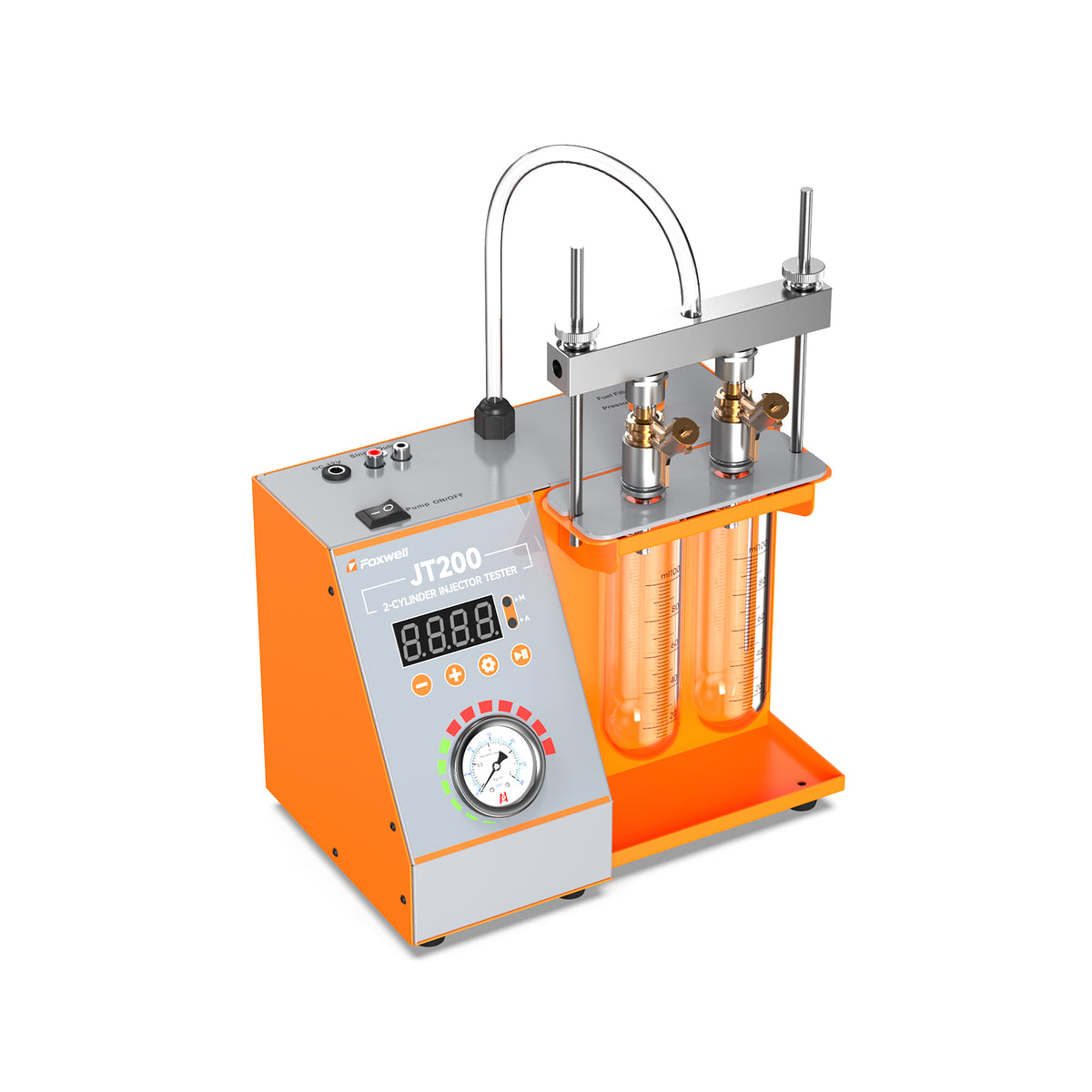 Foxwell JT200 fuel injector cleaning kit with multi-cylinder test tubes and flow measurement system