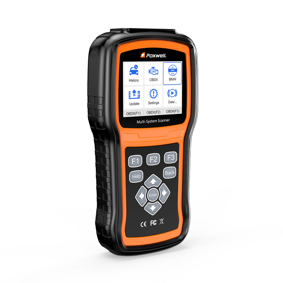 Foxwell NT530 Plus Multi-System Scanner showing BMW diagnostic software menu