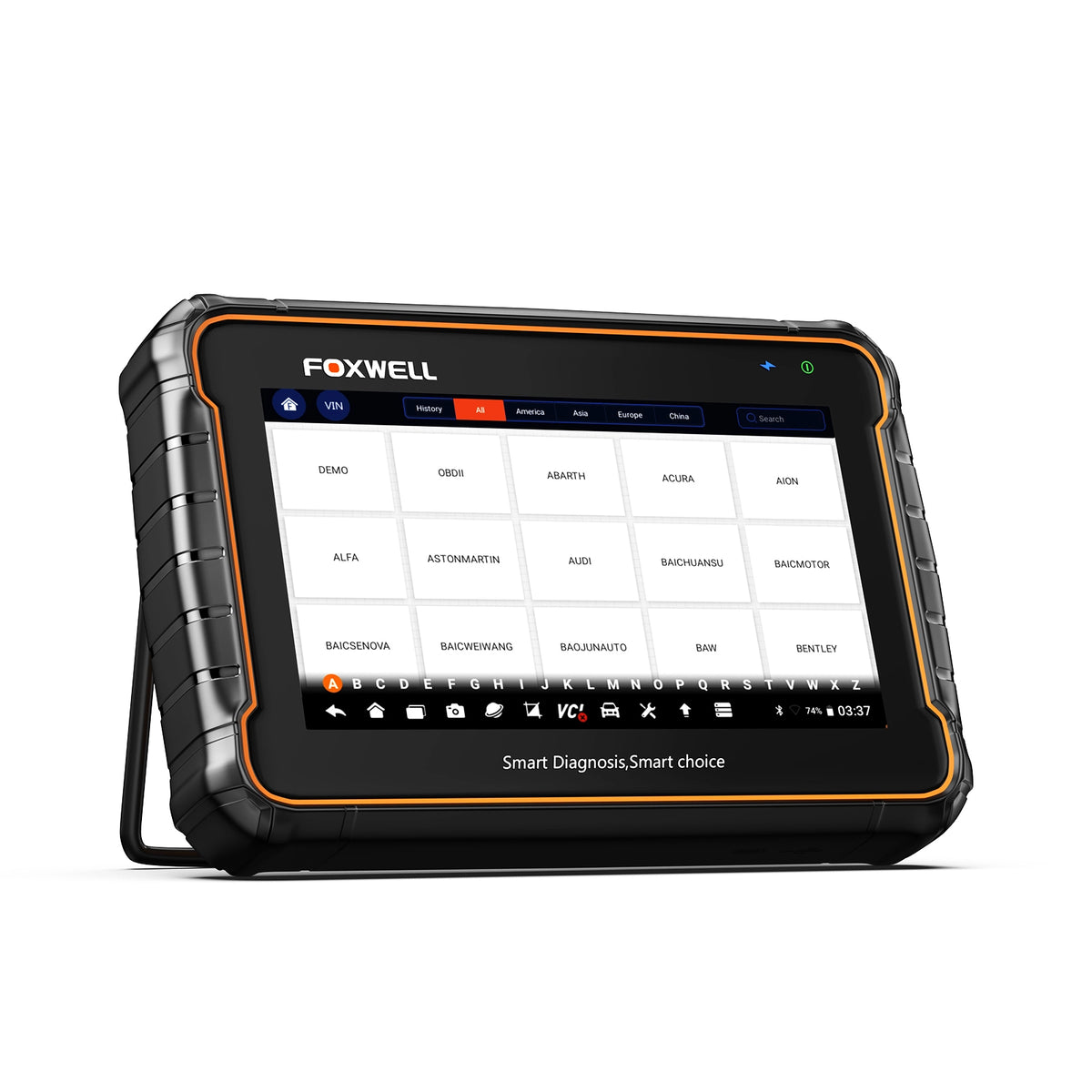 Foxwell GT60 right side view emphasizing the compact design and button placement for easy handling.