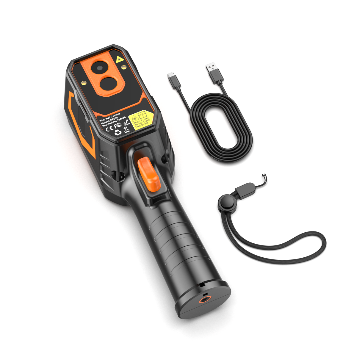 Foxwell RT280 Thermal Imager: Back view featuring USB-C cable and a industrial-grade professional design.