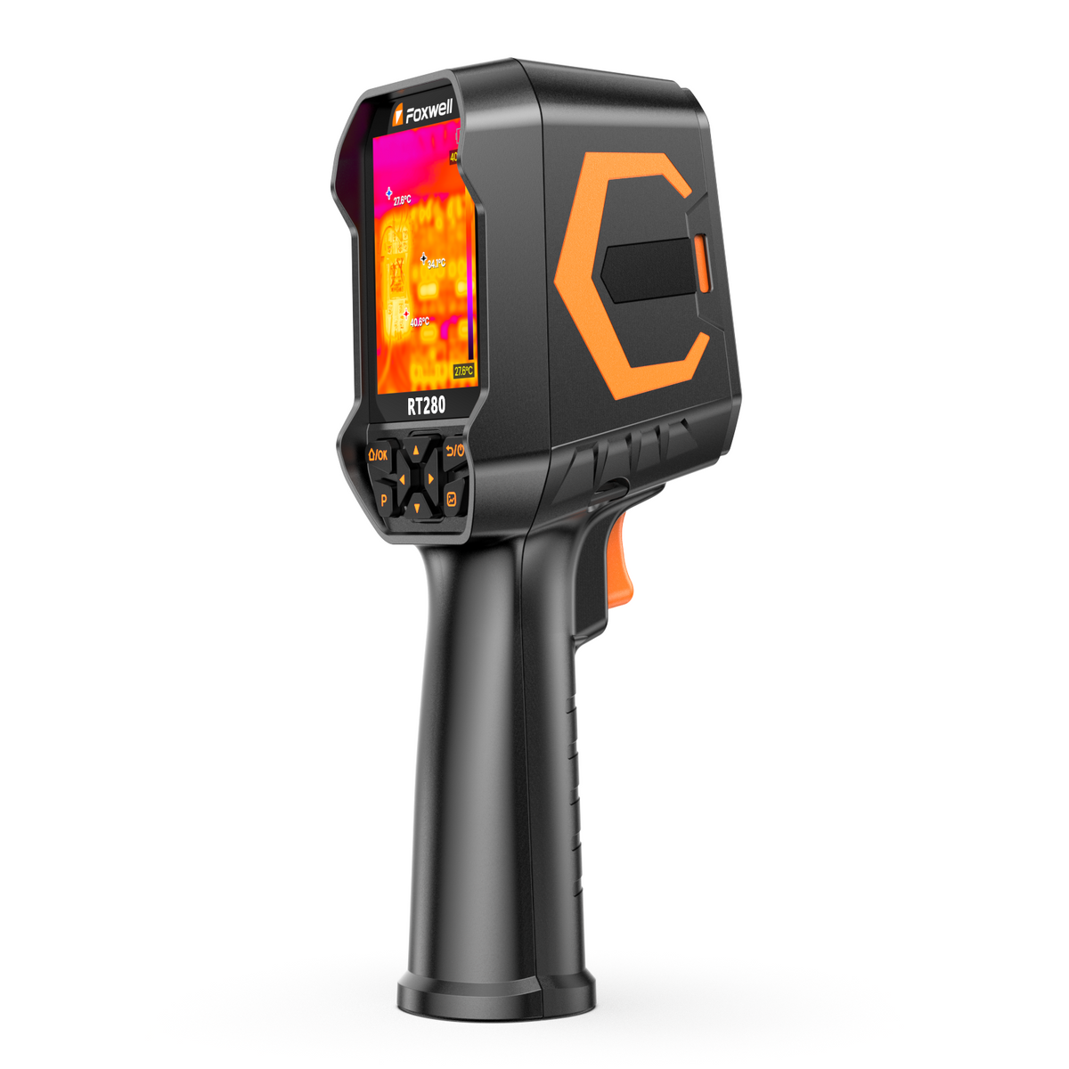 Foxwell RT280 thermal imaging camera - side angle view with 2.8" LCD screen, 240×180 TISR resolution