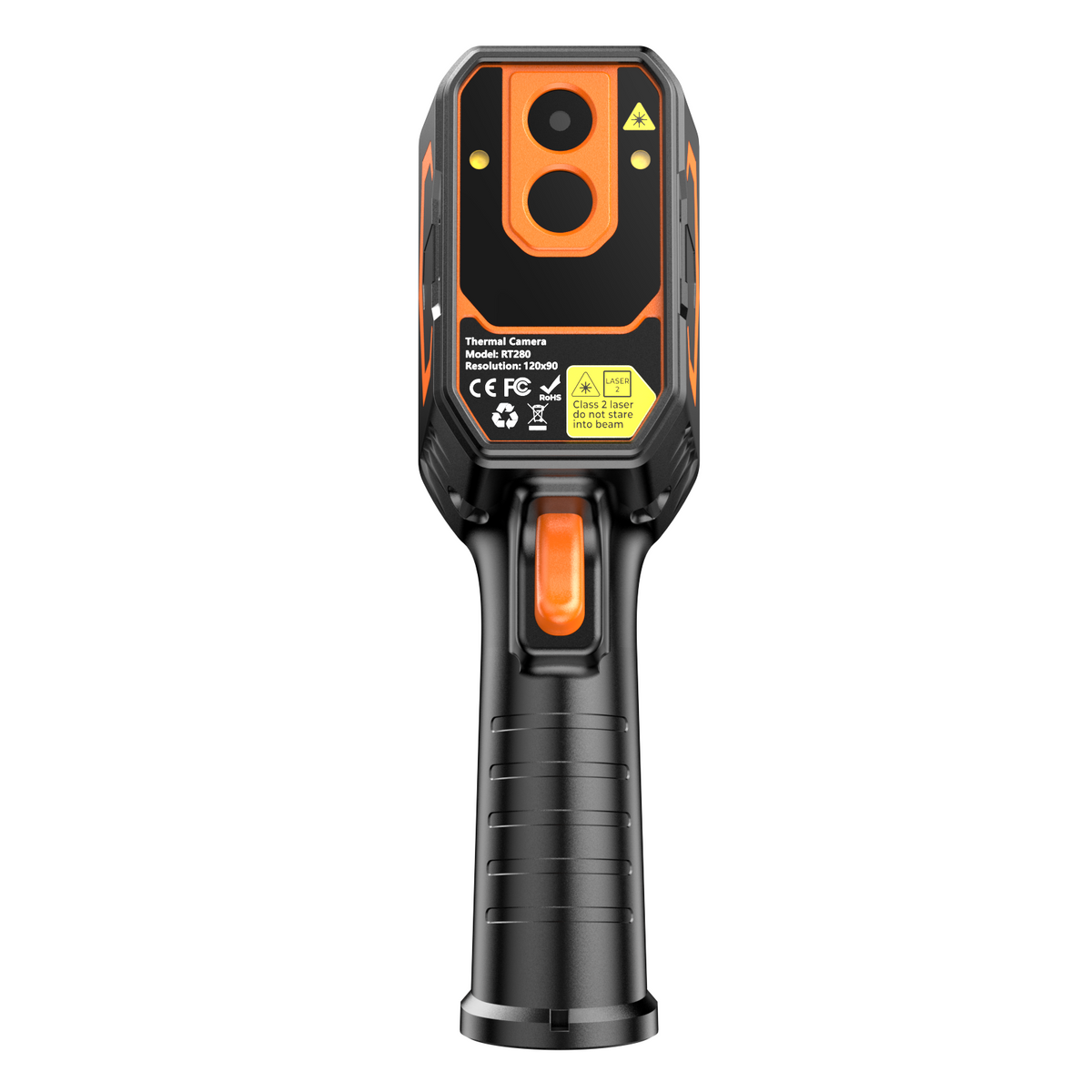 Foxwell RT280: Back close-up focused on thermal sensors for precise automotive and HVAC fault detection.